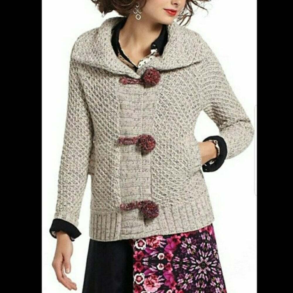 Anthropologie HWR Mormor Marled Pom Pom Cardigan Sweater Women Small Cozycore